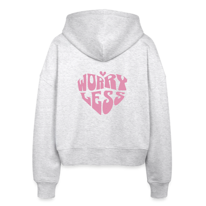 Worry Less Hoodie – Oversize Zip Hoodie aus Bio-Baumwolle in Grau mit Herz-Motiv - Weiß meliert