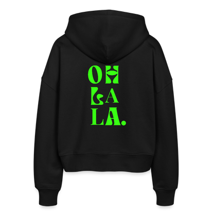 Zipp-Hoodie „OH LA LA“ – Trendiger Hoodie aus 100 % Bio-Baumwolle mit Neon-Print - Schwarz