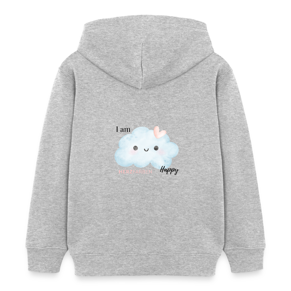 I Am Happy Kinder Hoodie – Nachhaltiger Hoodie mit süßem Wolken-Motiv 🌥️💖 - Grau meliert