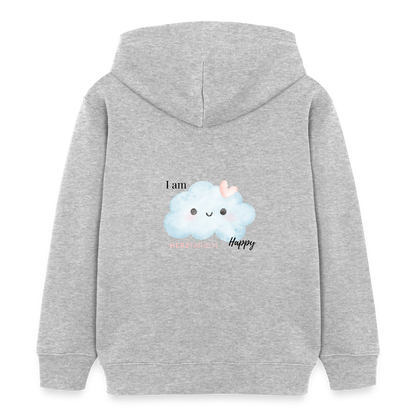 I Am Happy Kinder Hoodie – Nachhaltiger Hoodie mit süßem Wolken-Motiv 🌥️💖 - Grau meliert