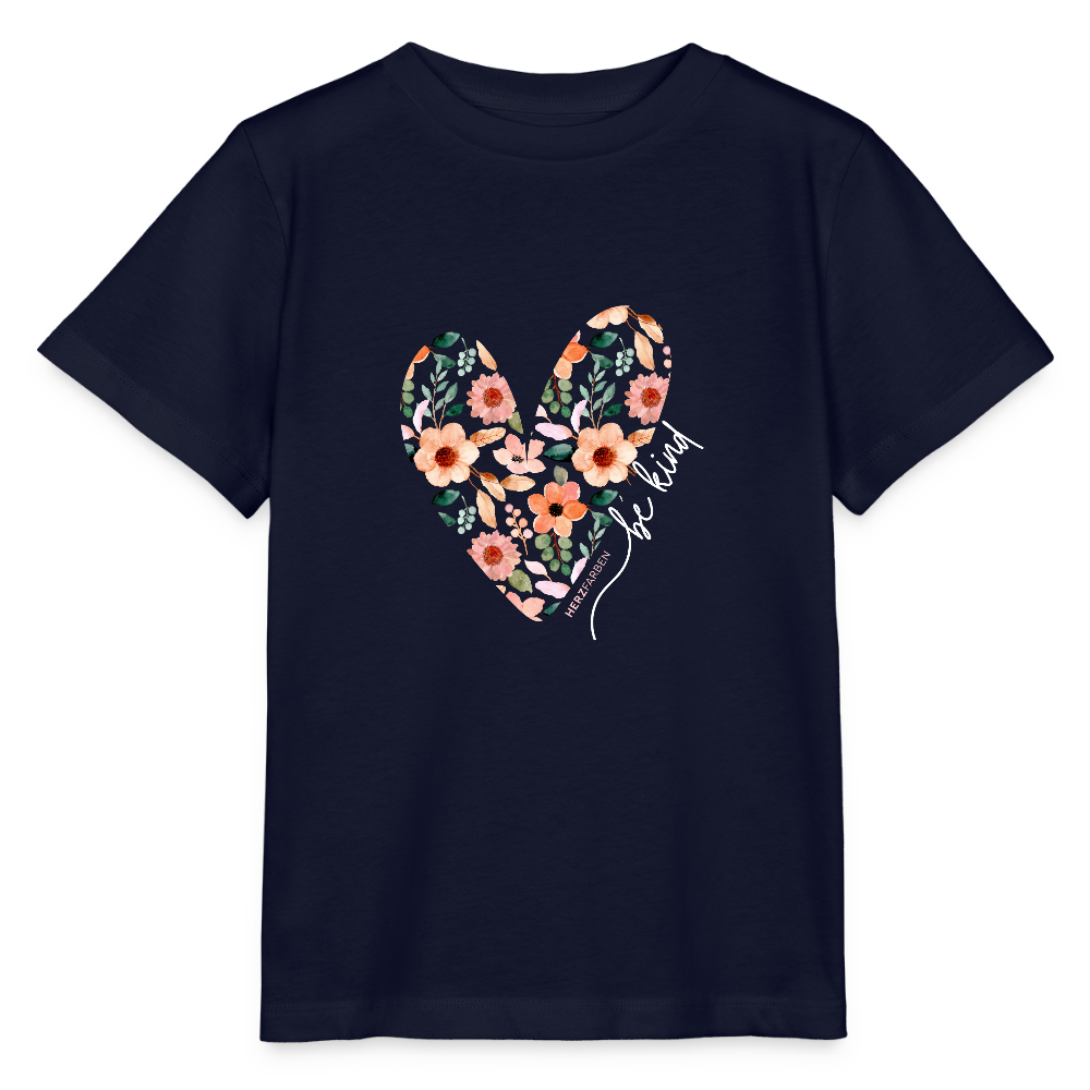 Herzfarben Kinder T-Shirt „Be Kind“ – Kindershirt aus 100 % Bio-Baumwolle (2–8 Jahre) - Navy