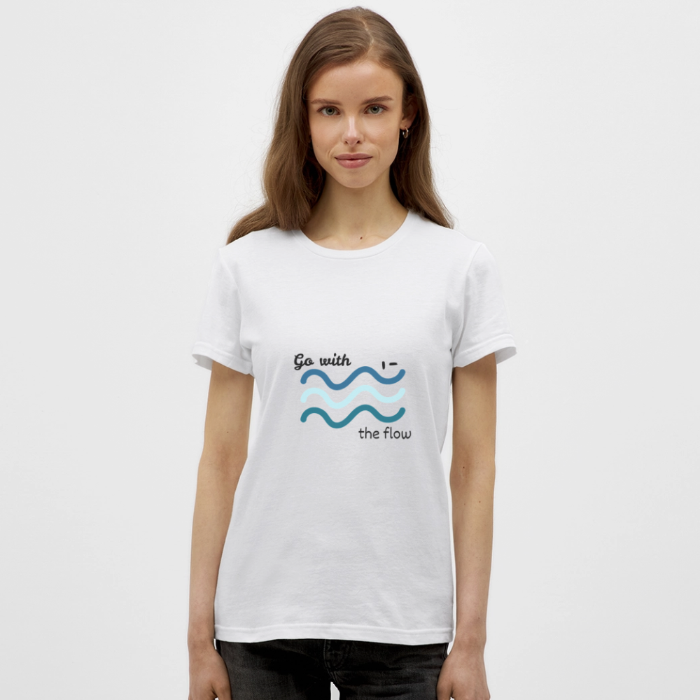 Go With the Flow T-Shirt – Minimalistisches Wellen Design | Achtsamkeits & Lifestyle Shirt in Blau-Tönen - Weiß