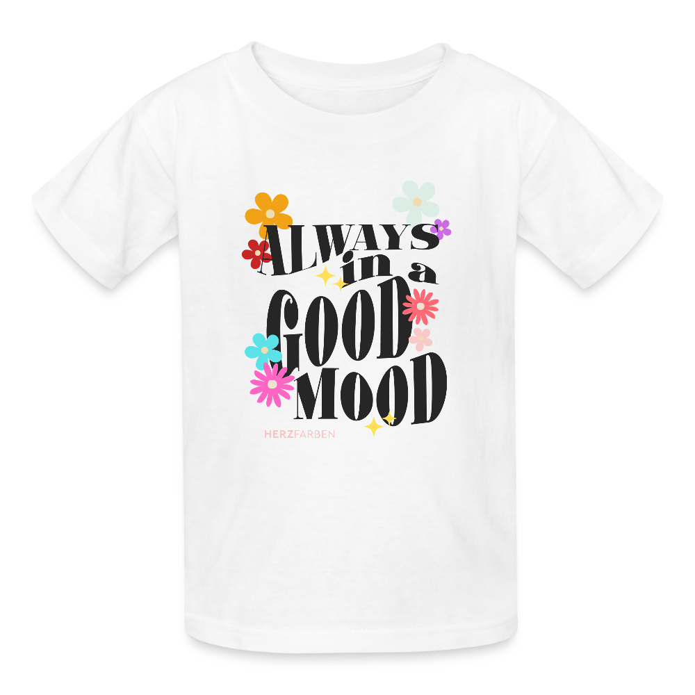 Always in a Good Mood Kinder T-Shirt – Bio Baumwolle mit buntem Blumen-Design 🌸✨ - Weiß