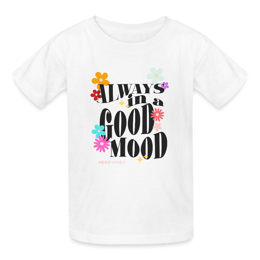 Always in a Good Mood Kinder T-Shirt – Bio Baumwolle mit buntem Blumen-Design 🌸✨ - Weiß