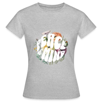 Peace of Mind T-Shirt – Boho Floral Retro Shirt | Achtsamkeit & innere Ruhe Design - Grau meliert