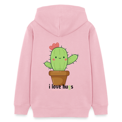 Kinder Hoodie – „I Love Hugs“ Kaktus Motiv – aus 100% Bio-Baumwolle / 9 - 13 Jahre - Hellrosa