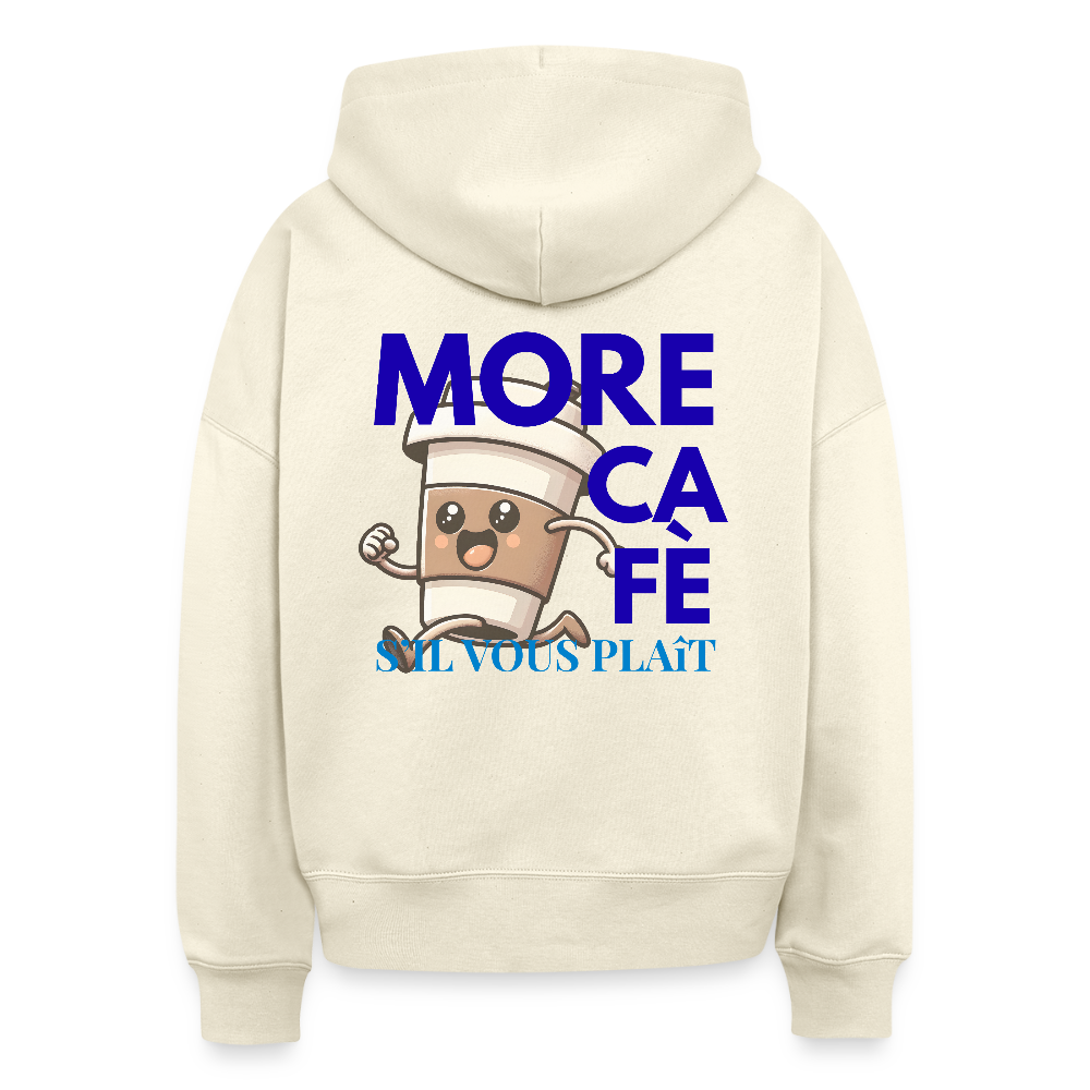 Hoodie „More Café, s’il vous plaît“ – Lustiger Kaffee Hoodie aus 100 % Bio-Baumwolle & vegan - Weißgrau