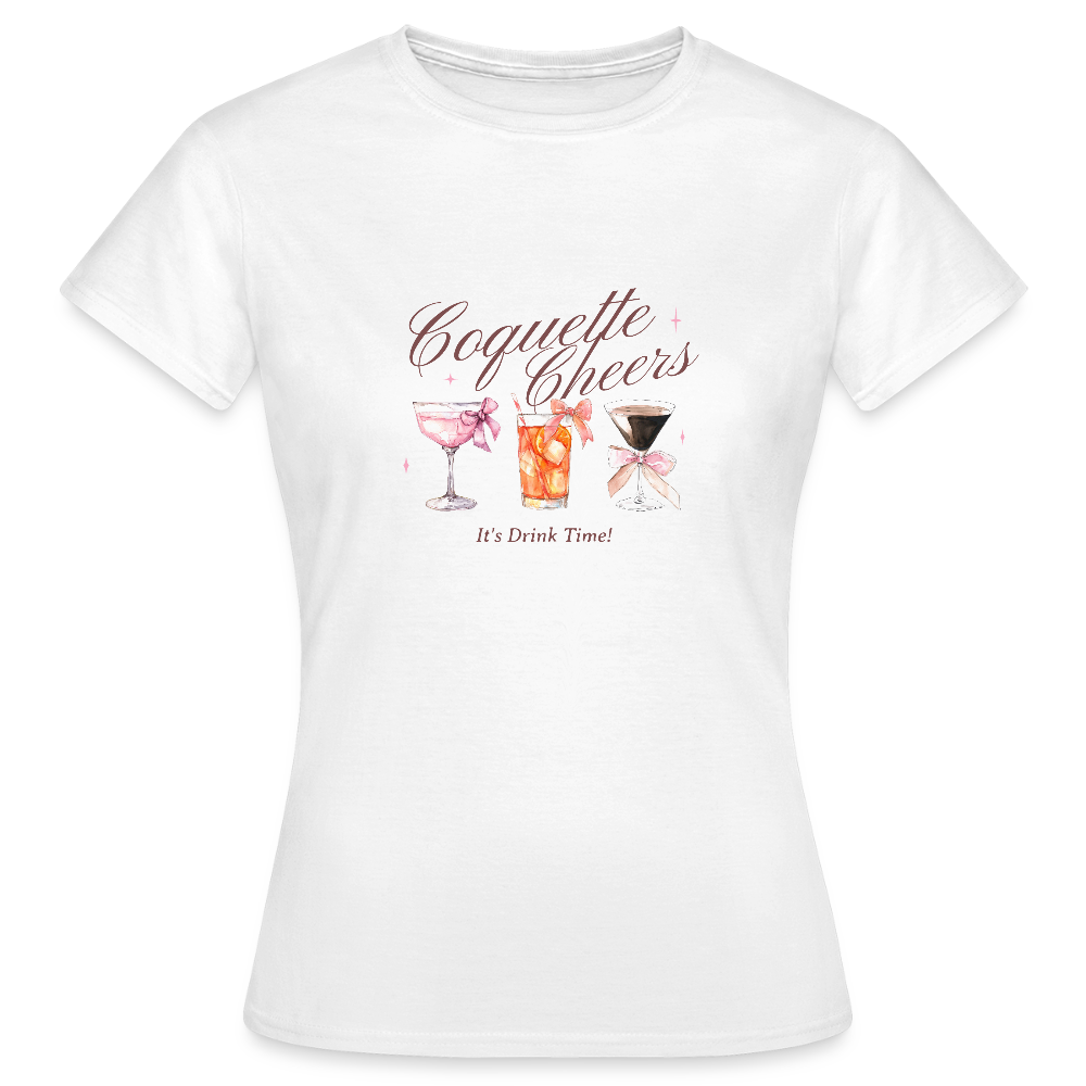 Coquette Cheers T-Shirt – It’s Drink Time Shirt | Feminines Cocktail Party Design mit Schleifen - Weiß