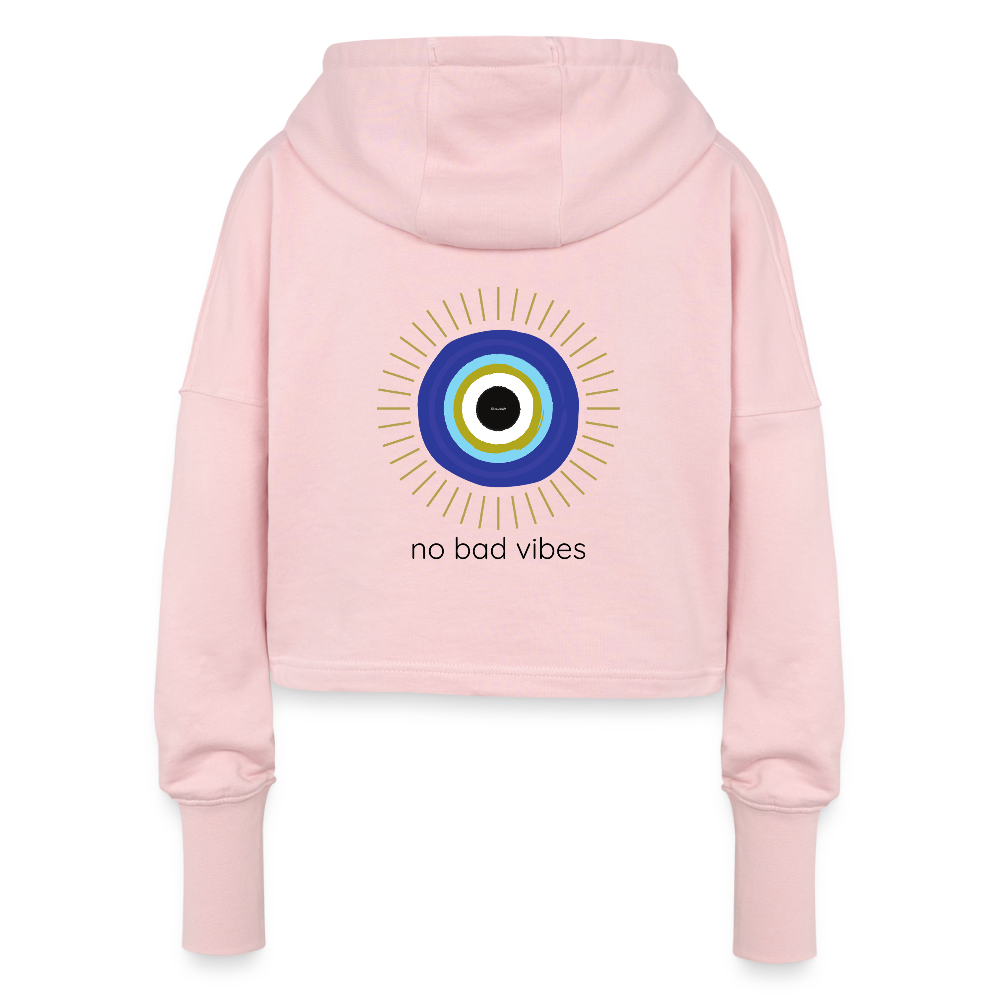 No Bad Vibes Cropped Hoodie – Spiritueller Damen Hoodie mit Nazar-Amulett - Hellrosa