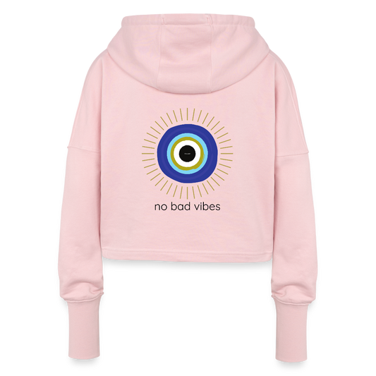 No Bad Vibes Cropped Hoodie – Spiritueller Damen Hoodie mit Nazar-Amulett - Hellrosa