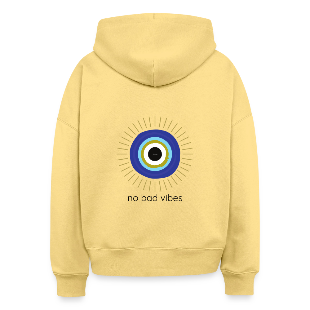 No Bad Vibes Hoodie – 100% Bio Baumwolle Spiritueller Damen Hoodie mit Nazar-Amulett - Hellgelb