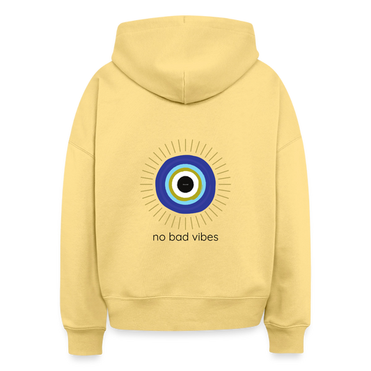 No Bad Vibes Hoodie – 100% Bio Baumwolle Spiritueller Damen Hoodie mit Nazar-Amulett - Hellgelb