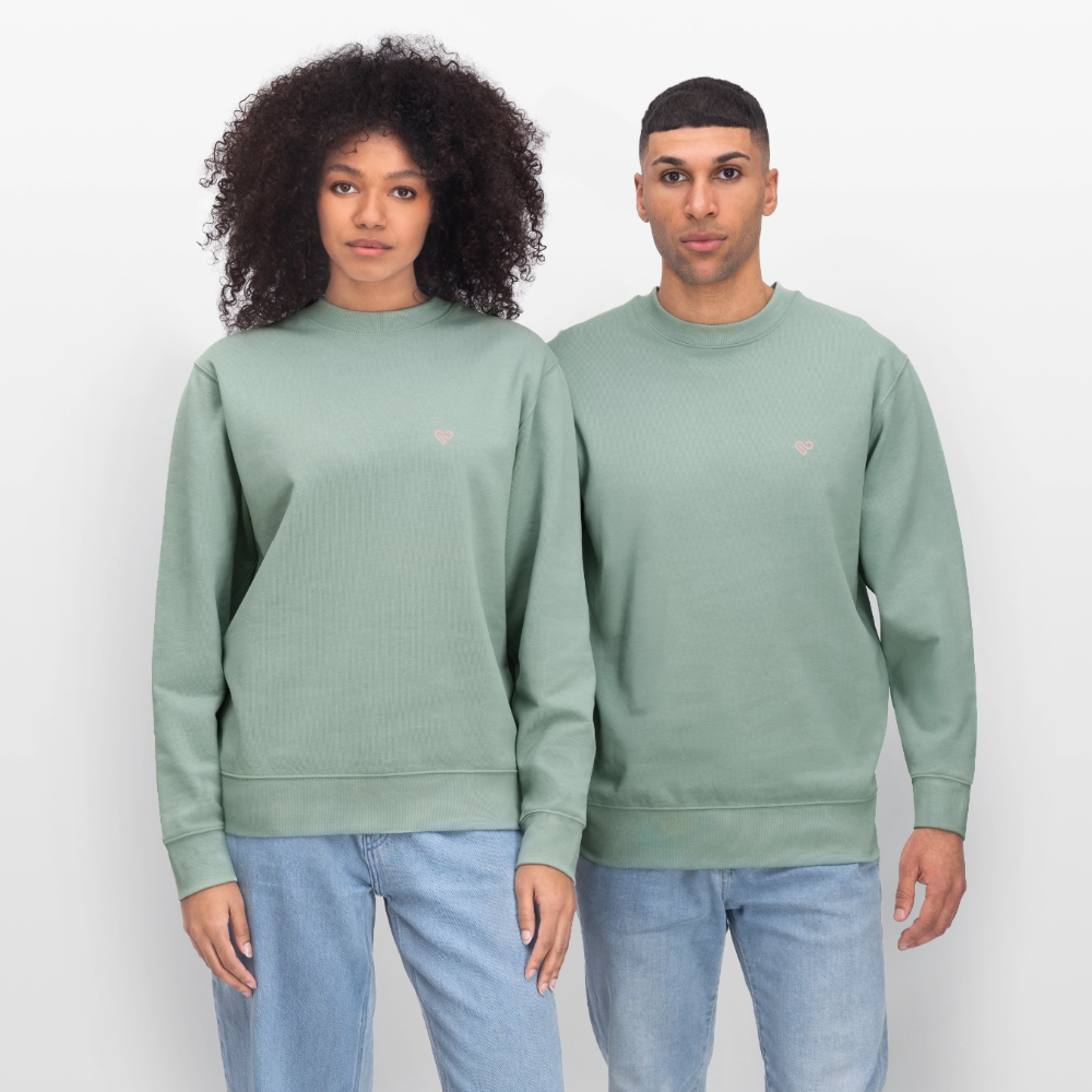 Sweatshirt „Good Karma“ – Statement Sweater aus 100 % Bio-Baumwolle - Helles Graugrün