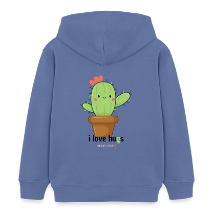 Kinder Hoodie – „I Love Hugs“ Kaktus Motiv – aus 100% Bio-Baumwolle / 3 - 8 Jahre - Blau