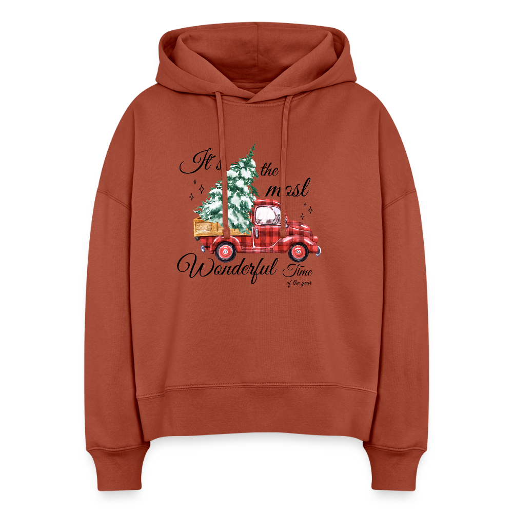 Hoodie „Red Christmas Truck“ 🎄🚛 | Weihnachtspulli | 100% Bio-Baumwolle - Terrakotta