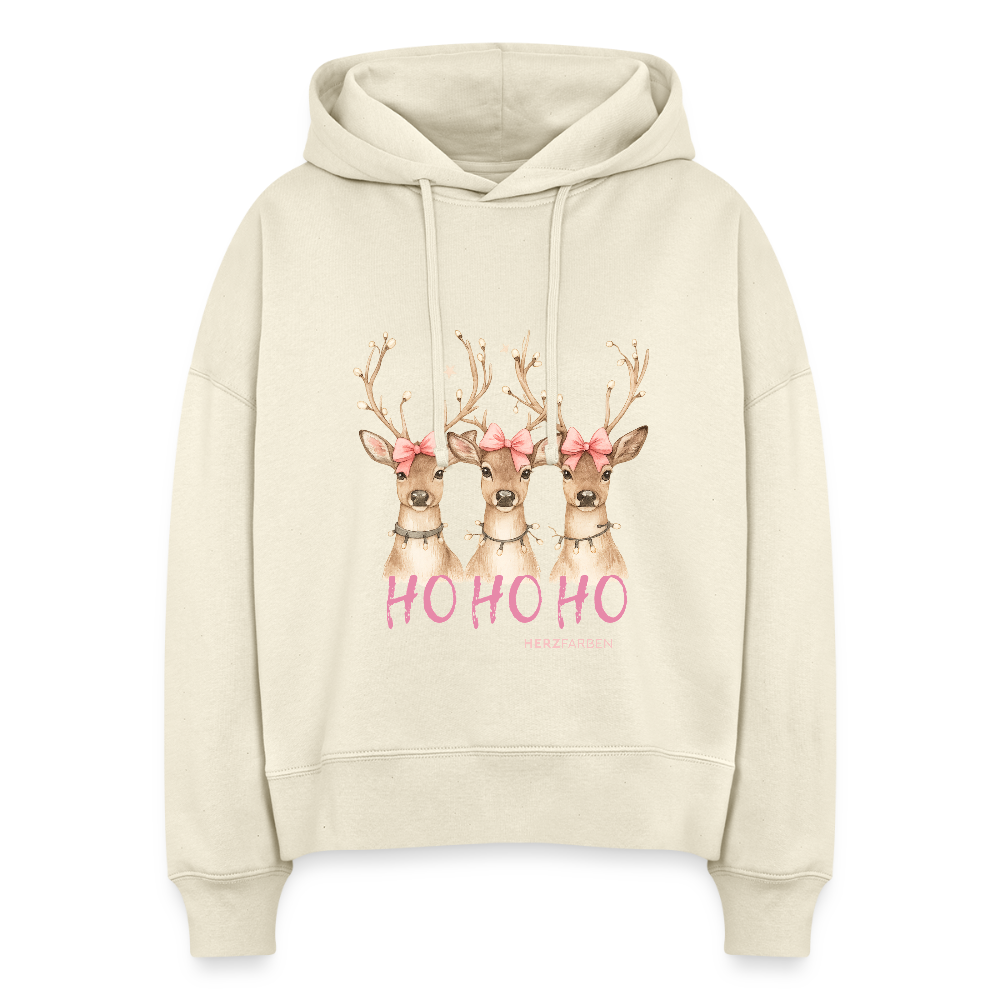 Bio Hoodie „Ho Ho Ho – Reindeer“ 🎄🦌 – Nachhaltig & festlich - Weißgrau