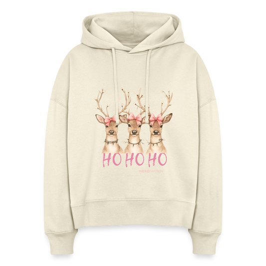 Bio Hoodie „Ho Ho Ho – Reindeer“ 🎄🦌 – Nachhaltig & festlich - Weißgrau
