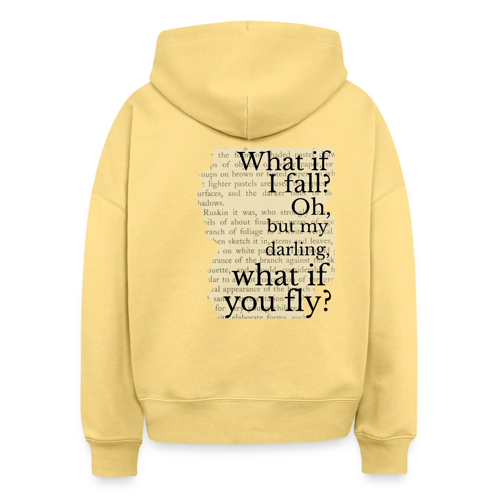 Hoodie „What if you fly?“ – Motivations Hoodie aus 100% Bio-Baumwolle - Hellgelb
