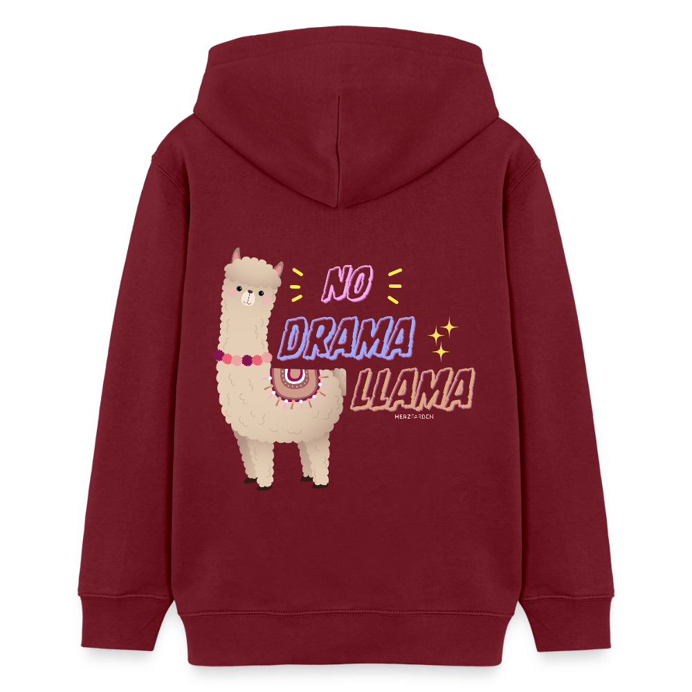 Kinder Hoodie „No Drama Llama“ – Lustiger Lama Hoodie aus 100% Bio-Baumwolle / 9 - 13 Jahre - Burgunderrot
