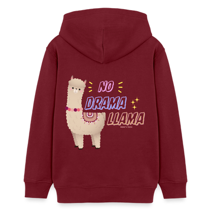 Kinder Hoodie „No Drama Llama“ – Lustiger Lama Hoodie aus 100% Bio-Baumwolle / 9 - 13 Jahre - Burgunderrot
