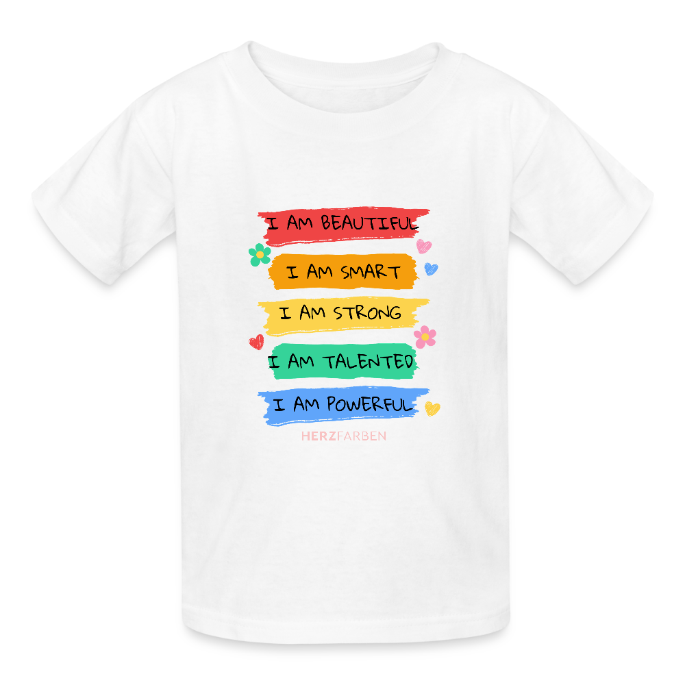 I Am Beautiful Kinder T-Shirt – Positive Affirmationen Shirt aus Baumwolle 🌈 - Weiß