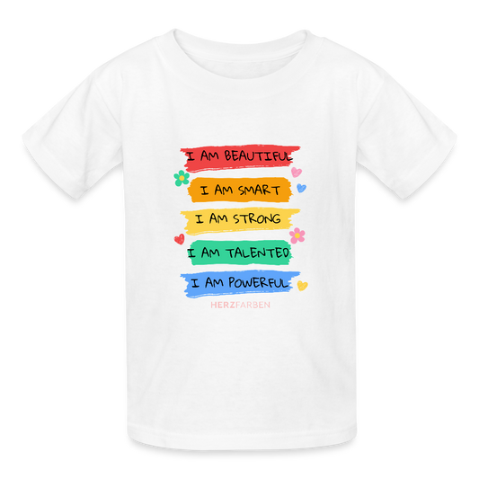 I Am Beautiful Kinder T-Shirt – Positive Affirmationen Shirt aus Baumwolle 🌈 - Weiß