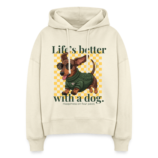 Herzfarben Damen Hoodie – Life’s Better with a Dog | 100 % Bio-Baumwolle | Hunde-Lover Hoodie - Naturroh