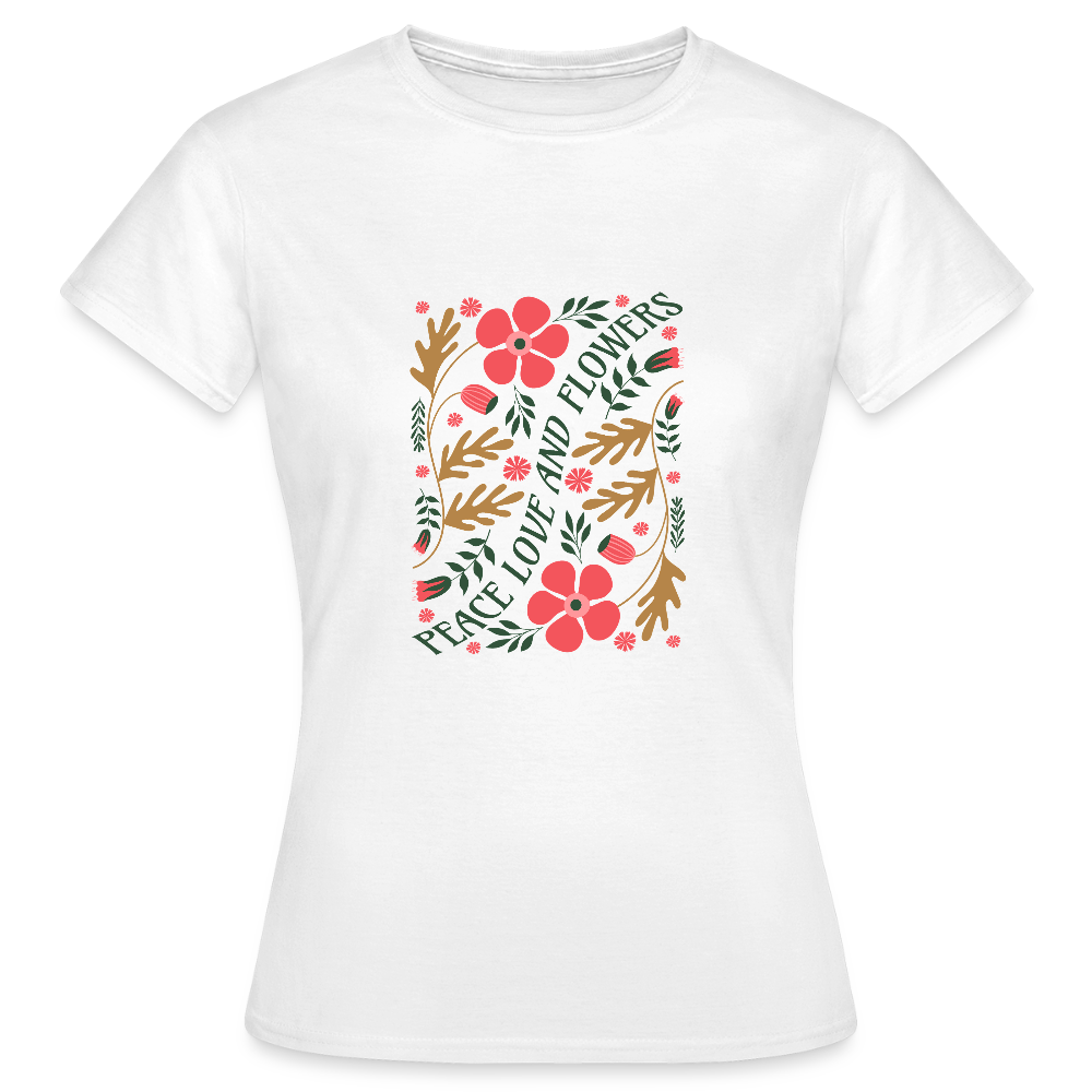 Peace Love and Flowers T-Shirt – Retro Boho Hippie Shirt | Flower Power Tee - Weiß