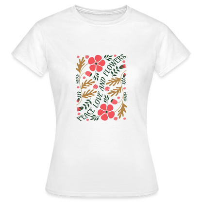 Peace Love and Flowers T-Shirt – Retro Boho Hippie Shirt | Flower Power Tee - Weiß