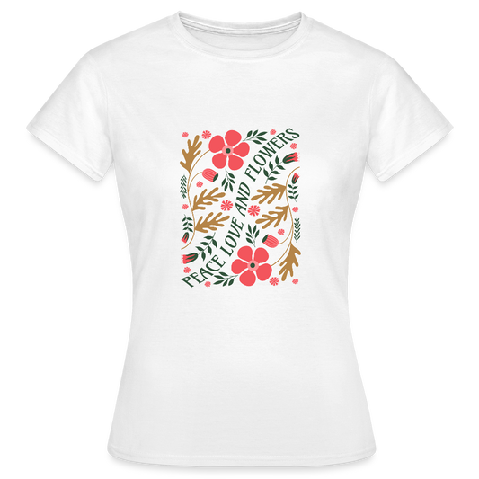 Peace Love and Flowers T-Shirt – Retro Boho Hippie Shirt | Flower Power Tee - Weiß