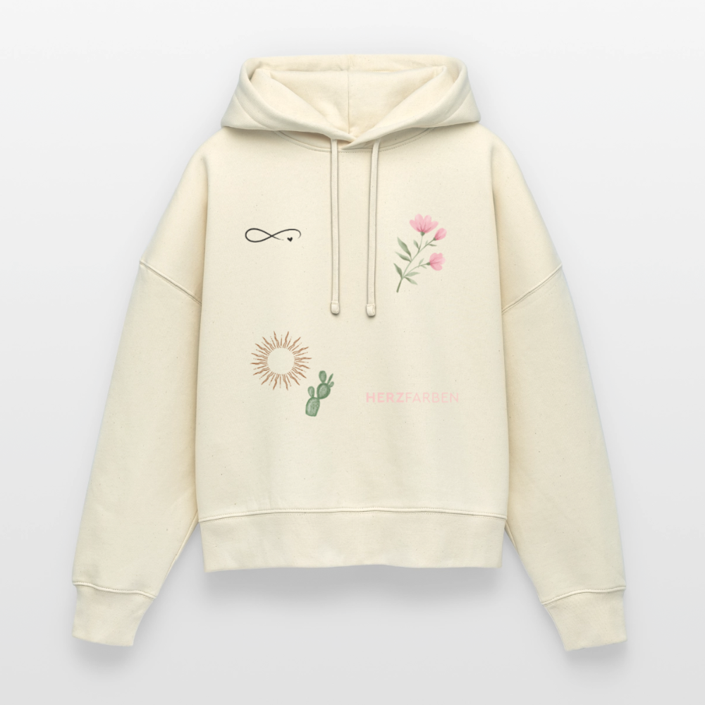 Herzfarben Hoodie – Symbol Love & Nature | 100% Bio-Baumwolle & vegan - Natur