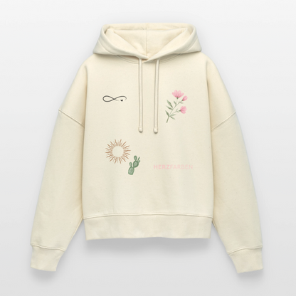 Herzfarben Hoodie – Symbol Love & Nature | 100% Bio-Baumwolle & vegan - Natur