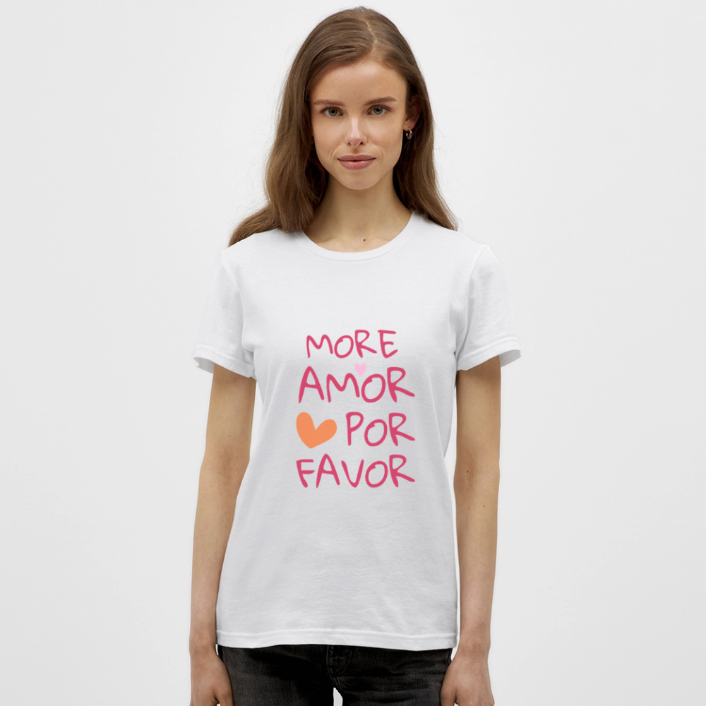More Amor Por Favor T-Shirt – Buntes Statement Shirt | Liebevolles Lifestyle Design mit Herz - Weiß