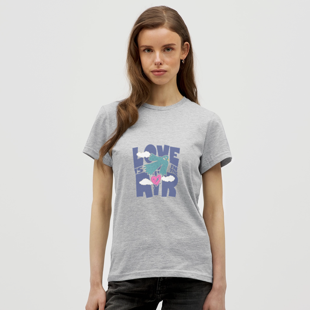 Love Is in the Air T-Shirt – Verspieltes Statement Shirt | Buntes Lifestyle Design mit Vogel & Herz - Grau meliert