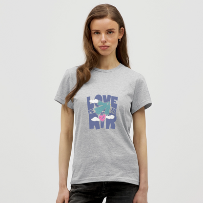 Love Is in the Air T-Shirt – Verspieltes Statement Shirt | Buntes Lifestyle Design mit Vogel & Herz - Grau meliert