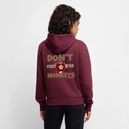 Herzfarben Damen Hoodie – DON’T FEED THE MONKEYS - Burgunderrot