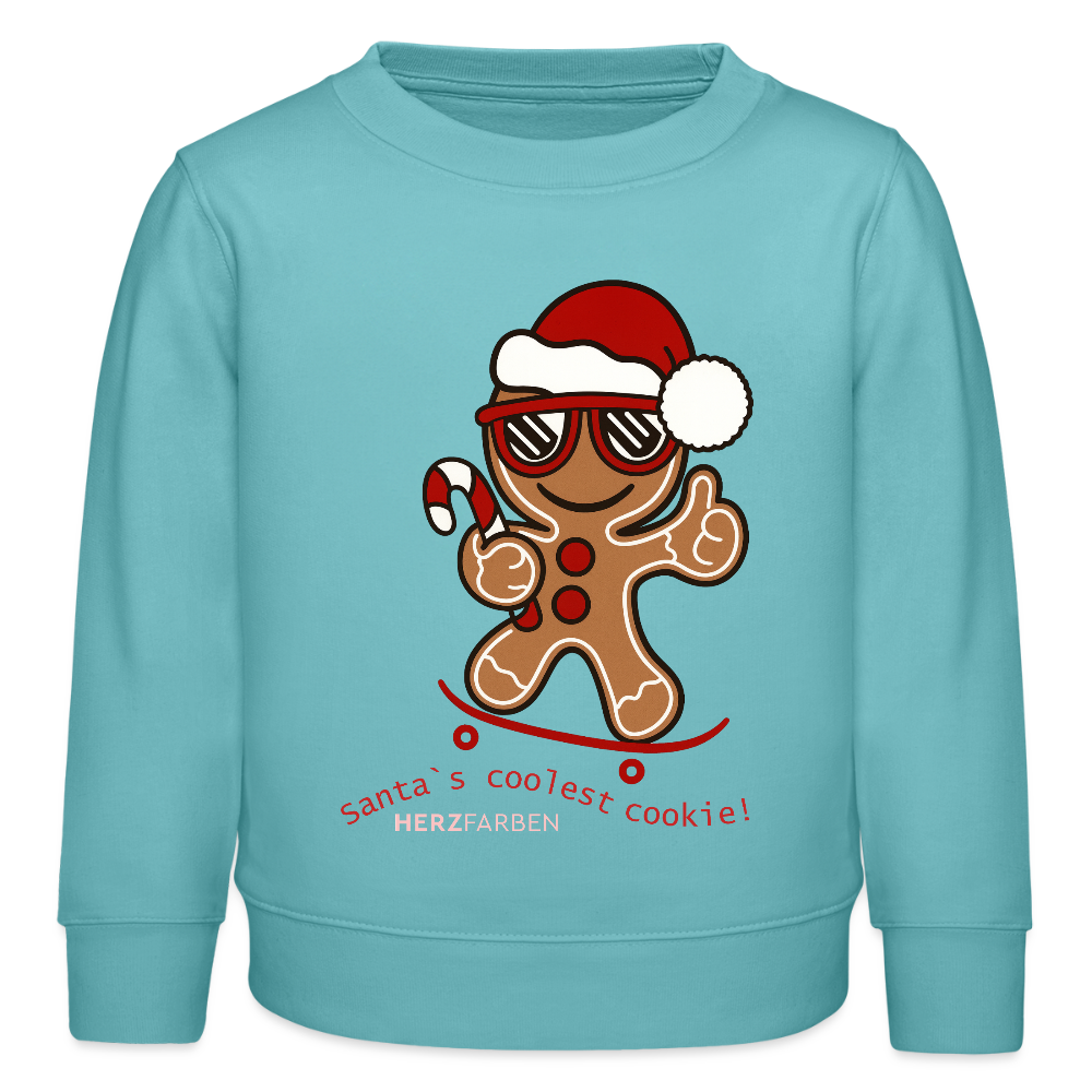 Kinder Sweatshirt „Santa’s Coolest Cookie“ – aus 100 % Bio-Baumwolle 3 - 8 Jahre - Pastelltürkis