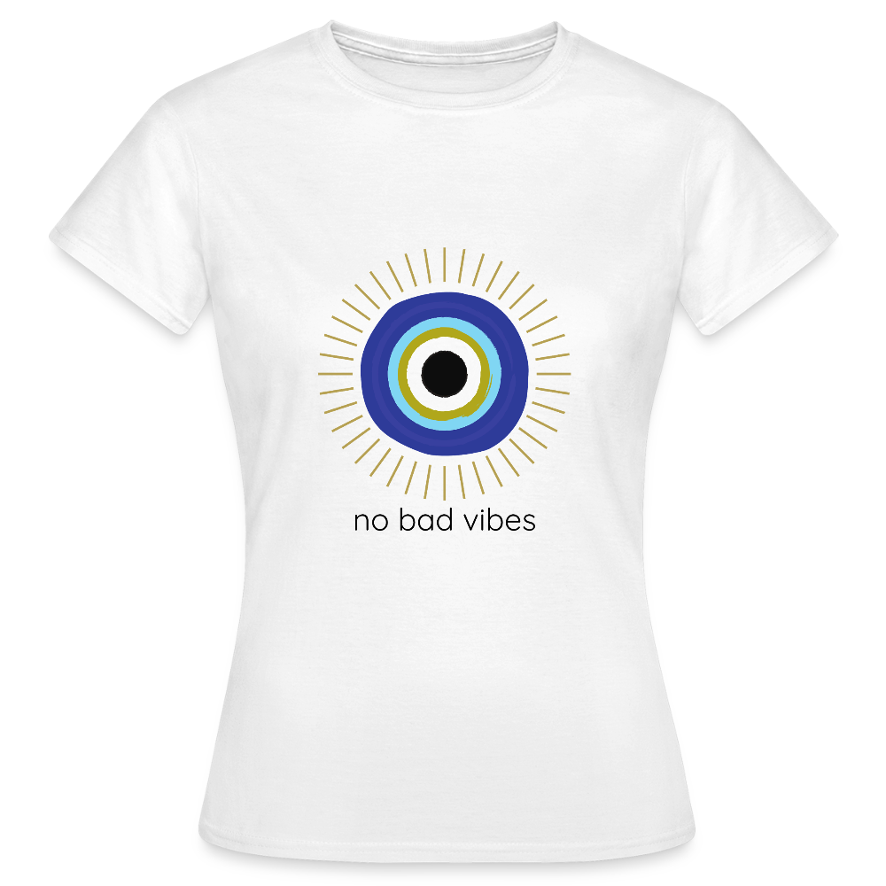 No Bad Vibes T-Shirt – Schutzsymbol Evil Eye Design | Spirituelles Statement Shirt für Positive Energy - Weiß