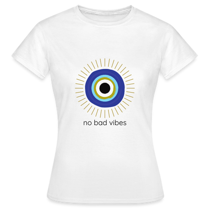 No Bad Vibes T-Shirt – Schutzsymbol Evil Eye Design | Spirituelles Statement Shirt für Positive Energy - Weiß