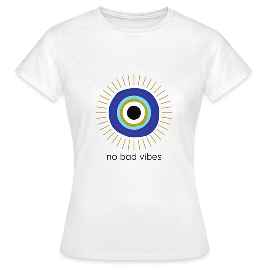 No Bad Vibes T-Shirt – Schutzsymbol Evil Eye Design | Spirituelles Statement Shirt für Positive Energy - Weiß