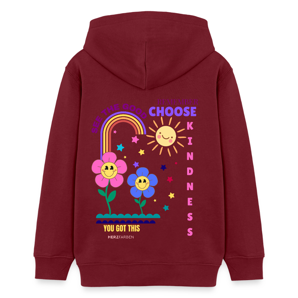 See the Good Kinder Hoodie – Bunter Hoodie mit Regenbogen & Blumen 🌸🌈☀️ - Burgunderrot