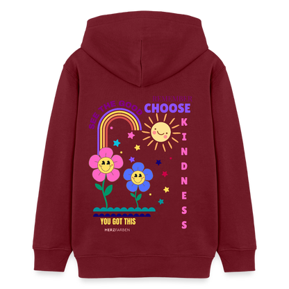 See the Good Kinder Hoodie – Bunter Hoodie mit Regenbogen & Blumen 🌸🌈☀️ - Burgunderrot