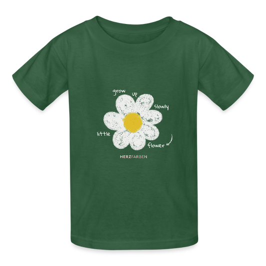 Grow Up Slowly Little Flower Kinder T-Shirt – Nachhaltiges Bio-Shirt mit Blümchen-Design 🌼👕 - Flaschengrün