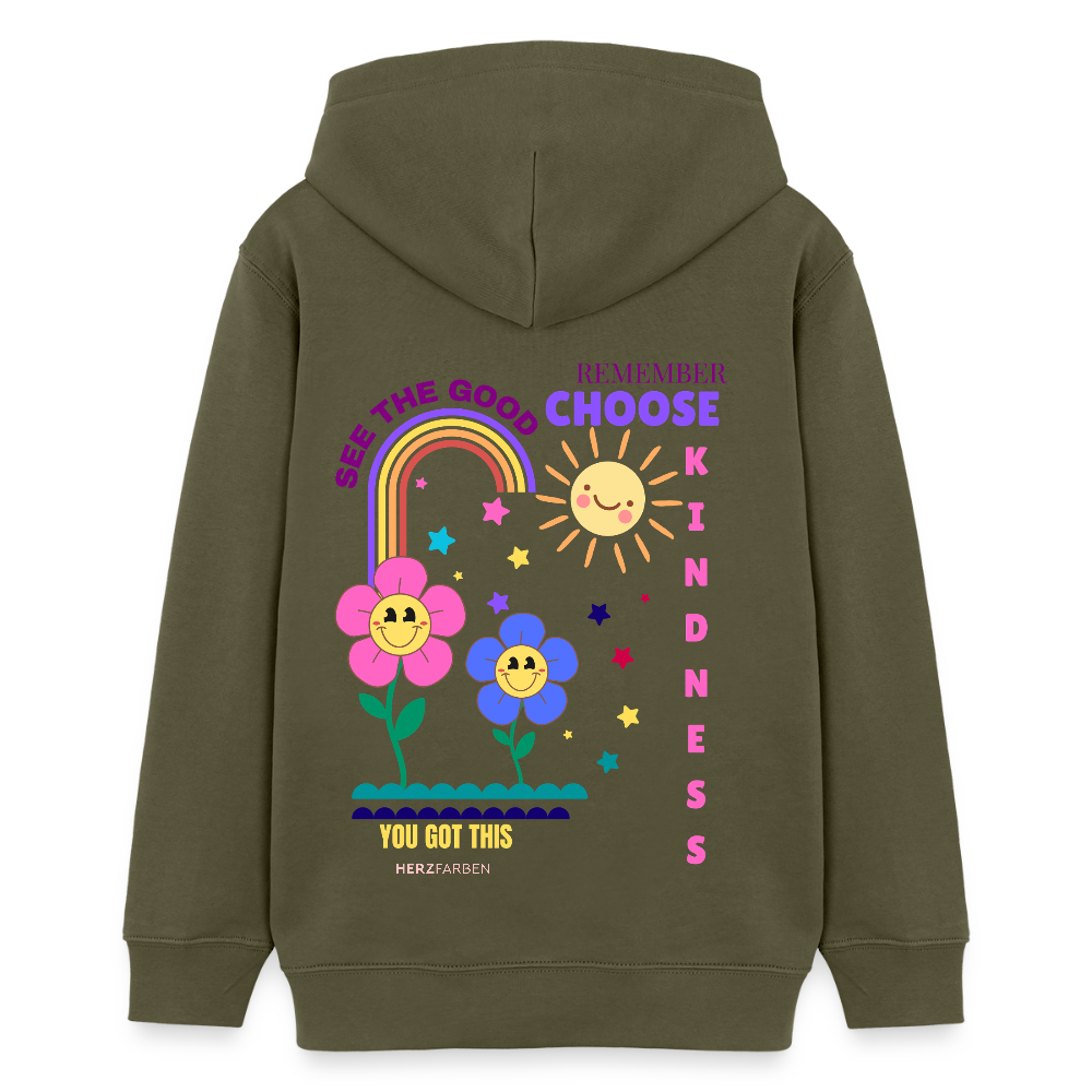 See the Good Kinder Hoodie – Bunter Hoodie mit Regenbogen & Blumen 🌸🌈☀️ - Khaki