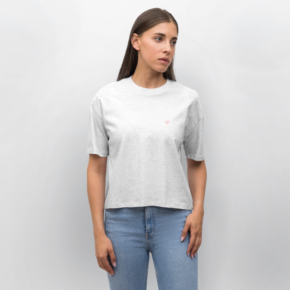 Herzfarben Oversize Damen T-Shirt „Love Is a Kiss on the Forehead“ – Nachhaltiges Statement Shirt aus Bio-Baumwolle - Weiß meliert