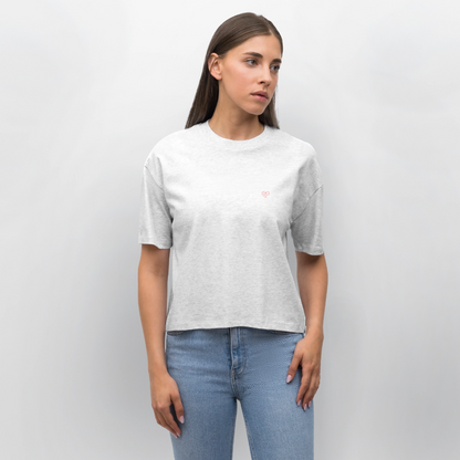 Herzfarben Oversize Damen T-Shirt „Love Is a Kiss on the Forehead“ – Nachhaltiges Statement Shirt aus Bio-Baumwolle - Weiß meliert