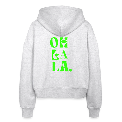 Zipp-Hoodie „OH LA LA“ – Trendiger Hoodie aus 100 % Bio-Baumwolle mit Neon-Print - Weiß meliert