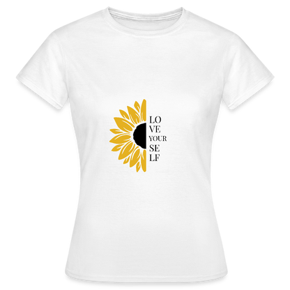 Love Yourself T-Shirt – Sonnenblumen Design | Selbstliebe & Positives Statement Shirt für mehr Selbstbewusstsein - Weiß
