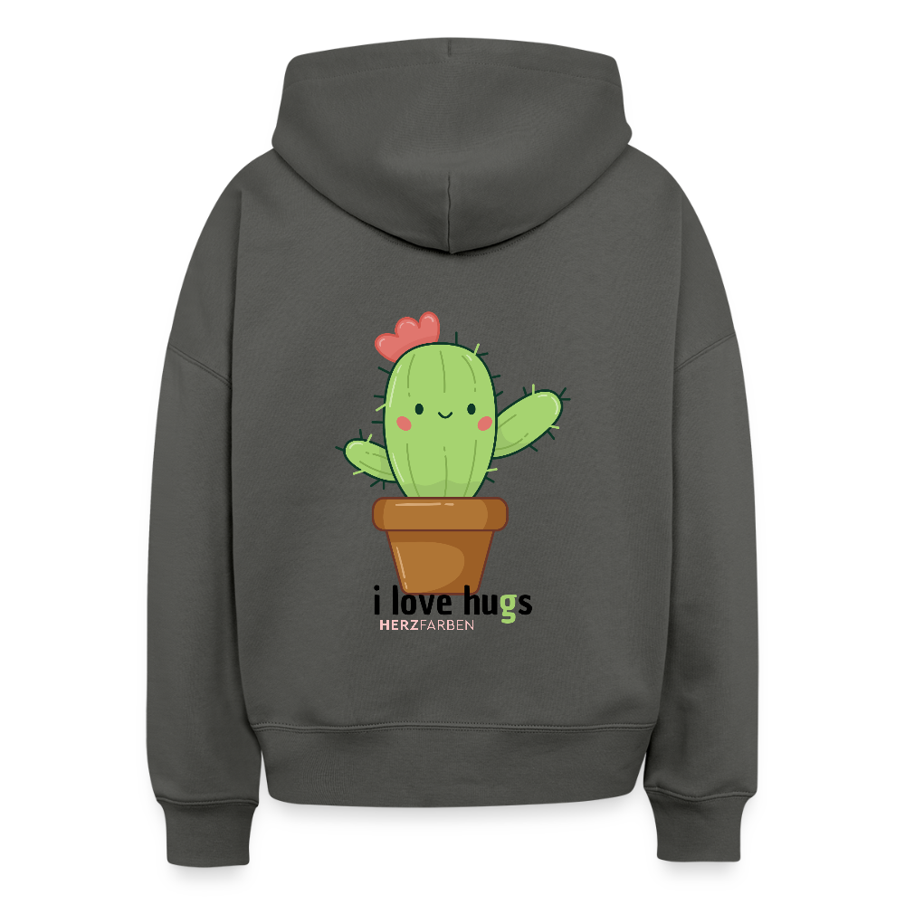 Hoodie „I love Hugs“ für Erwachsene – Nachhaltiger Kapuzenpullover aus 100% Bio-Baumwolle - Anthrazit