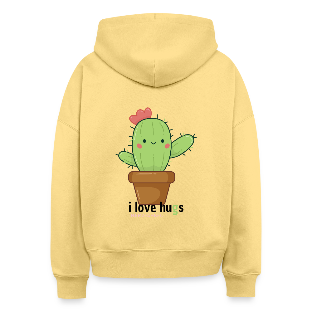 Hoodie „I love Hugs“ für Erwachsene – Nachhaltiger Kapuzenpullover aus 100% Bio-Baumwolle - Hellgelb